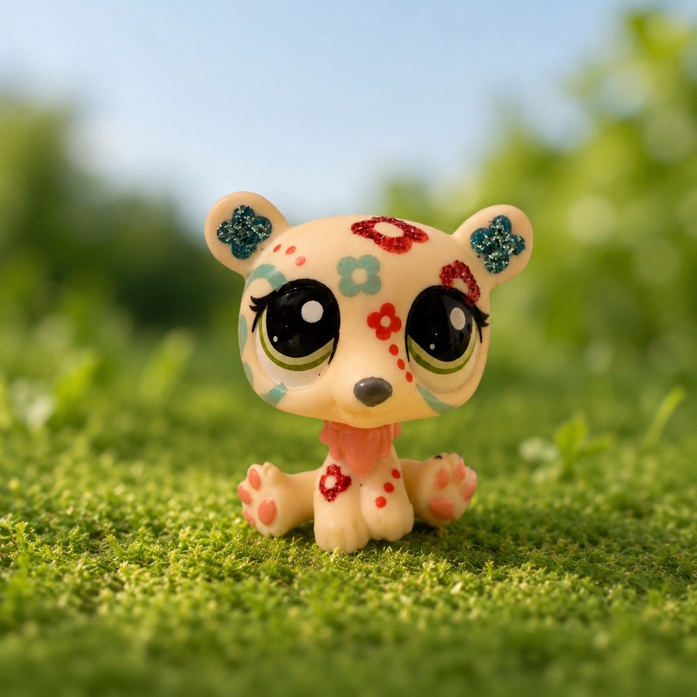 LPS Littlest Pet Shop Polar Bear #2343 Shimmer 'N Shine Pet Glitter Floral 2011